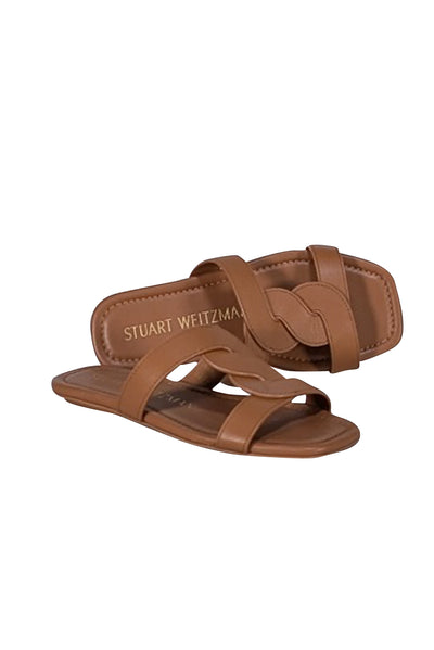 Stuart Weitzman - Tan Leather Slide Sandals Sz 6 - Current Boutique