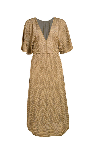 Missoni - Gold Chevron Knit Midi Dress Sz 2 - Current Boutique