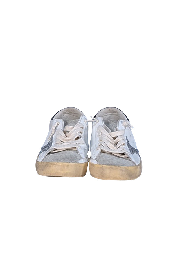 Golden Goose - White Super Star Sneakers w/ Silver Glitter Star Sz 11 - Current Boutique