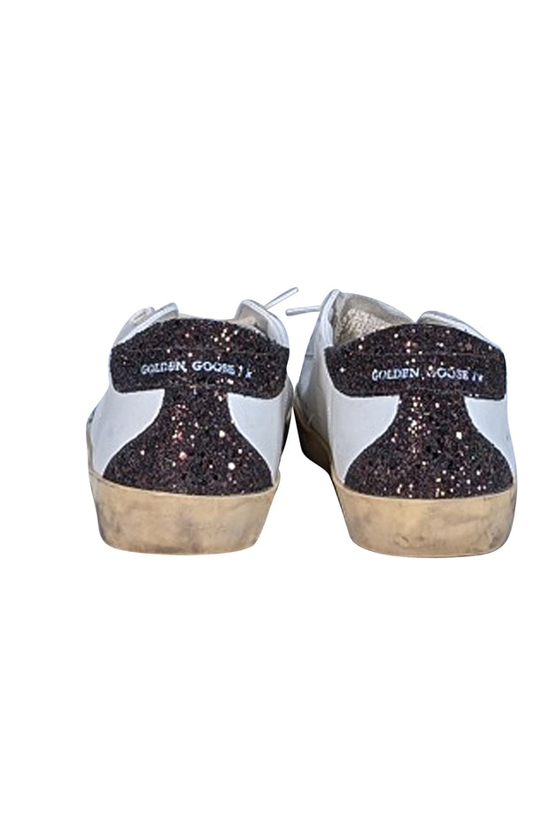 Golden Goose - White Super Star Sneakers w/ Silver Glitter Star Sz 11 - Current Boutique