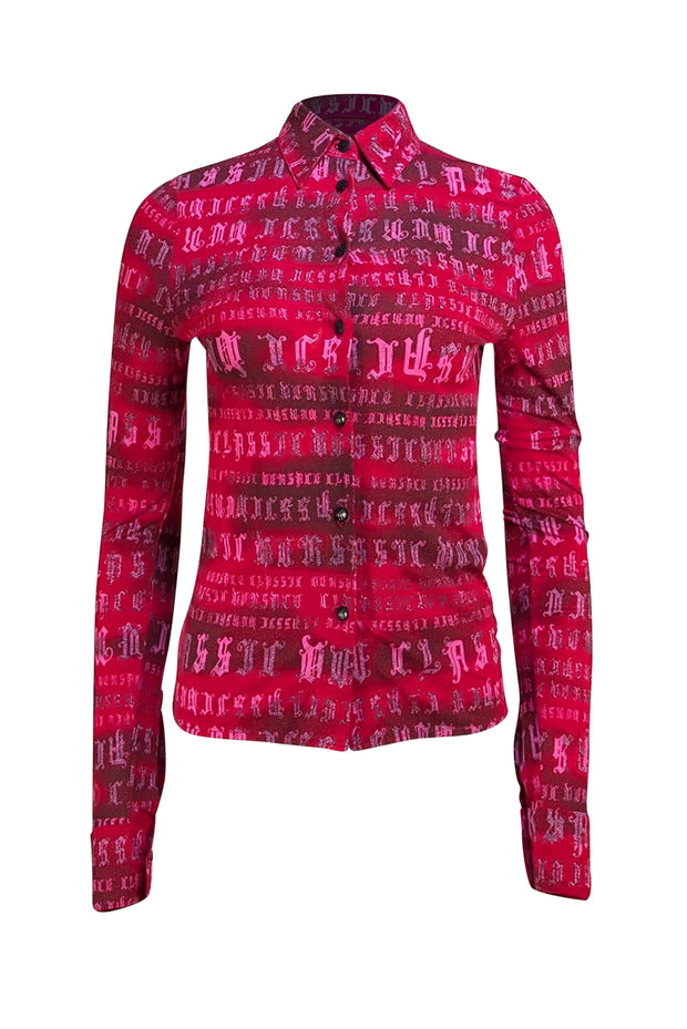 Versace Classic - Red & Pink Print Button Down Shirt Sz 4 - Current Boutique