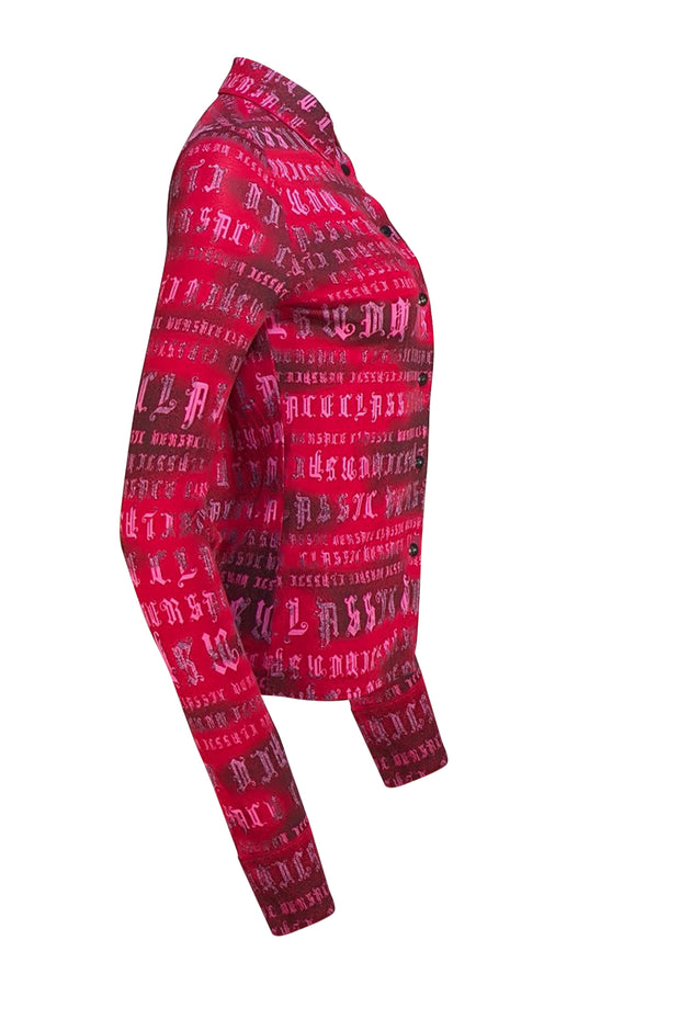 Versace Classic - Red & Pink Print Button Down Shirt Sz 4 - Current Boutique