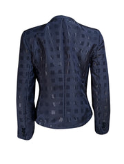 Armani Collezioni - Navy Blue Checkered Short Collar Jacket Sz 8 - Current Boutique