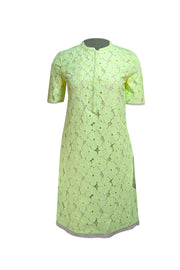 Diane von Furstenberg - Neon Light Green Floral Lace Short Sleeve Shift Dress Sz 6