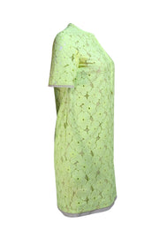 Diane von Furstenberg - Neon Light Green Floral Lace Short Sleeve Shift Dress Sz 6