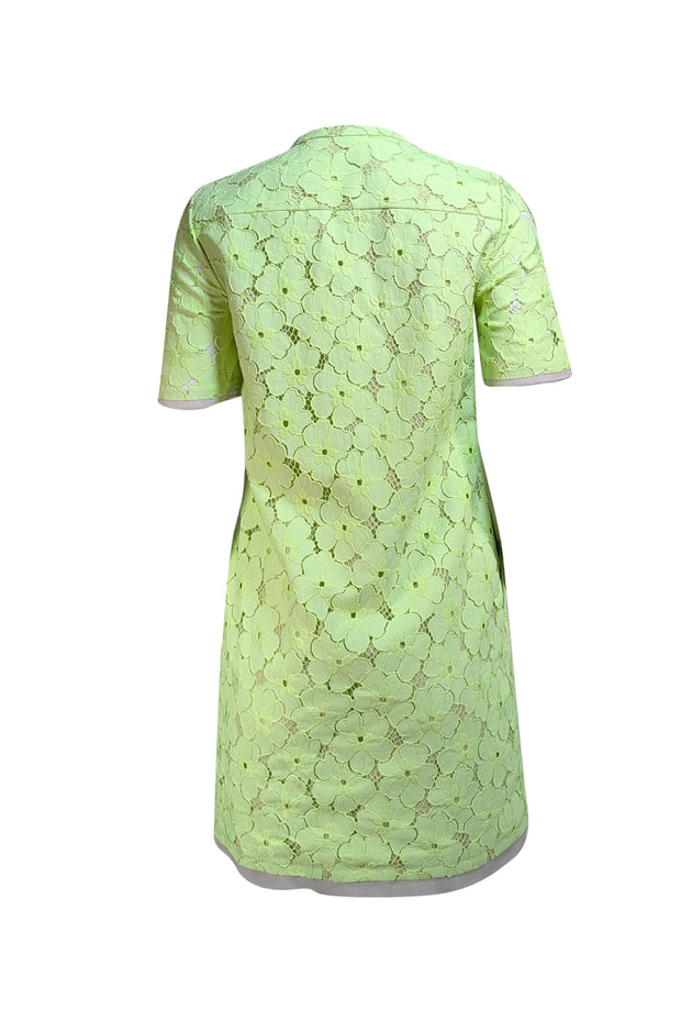 Diane von Furstenberg - Neon Light Green Floral Lace Short Sleeve Shift Dress Sz 6