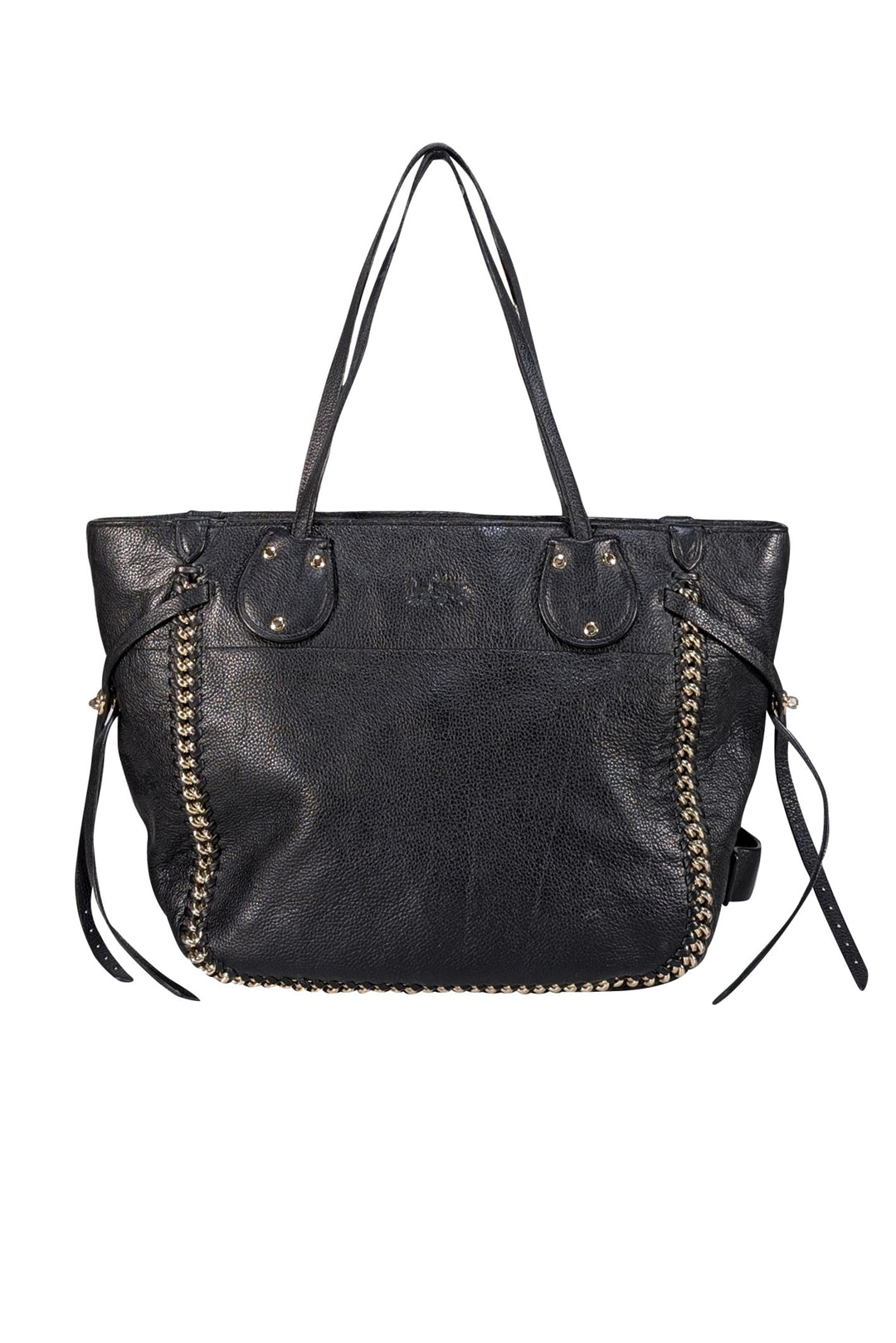 Coach - Black Leather Silver Braid Trim Tote Bag