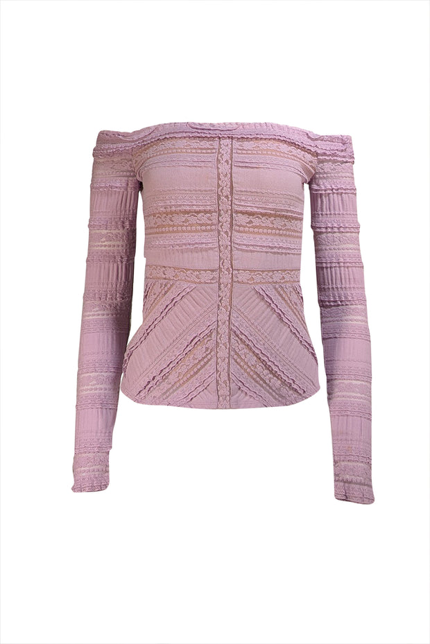 Cinq a Sept - Lavender Lace Off The Shoulder Long Sleeve Top Sz S