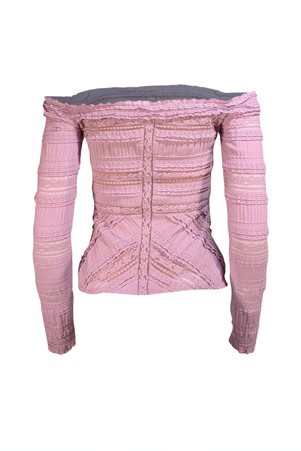 Cinq a Sept - Lavender Lace Off The Shoulder Long Sleeve Top Sz S