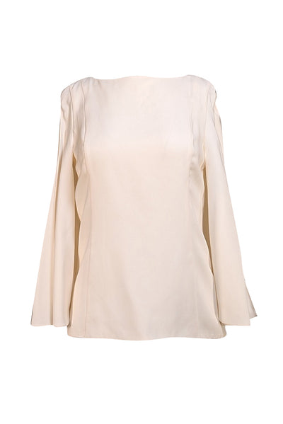 Christian Dior - Ivory Slit Cape Sleeve Silk Blouse Sz 6 - Current Boutique