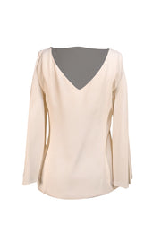 Christian Dior - Ivory Slit Cape Sleeve Silk Blouse Sz 6 - Current Boutique