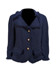 St. John - Navy Knit W/ Fringe Blazer Sz 14