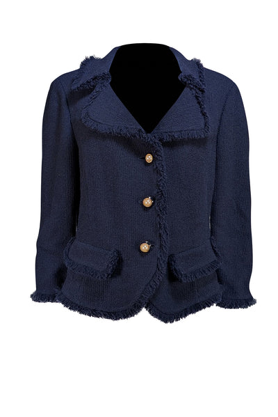 St. John - Navy Knit W/ Fringe Blazer Sz 14