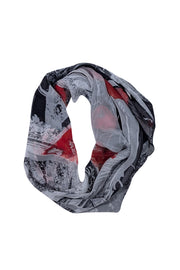 Alexander McQueen - Black, White, & Red Abstract Print Semi-Sheer Scarf