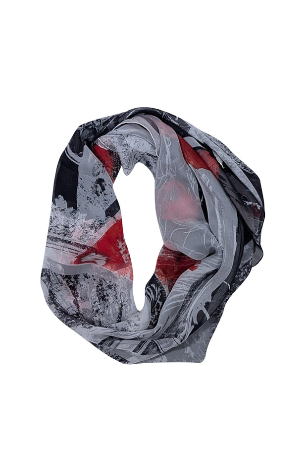 Alexander McQueen - Black, White, & Red Abstract Print Semi-Sheer Scarf