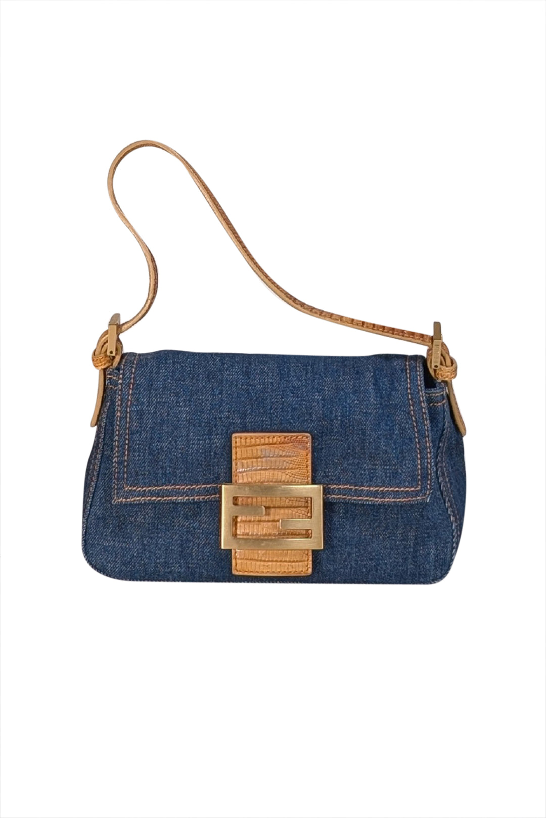 Fendi Baguette 希少 パイソン FENDI バゲット Fendi - Blue Denim Baguette w/ Python Trim