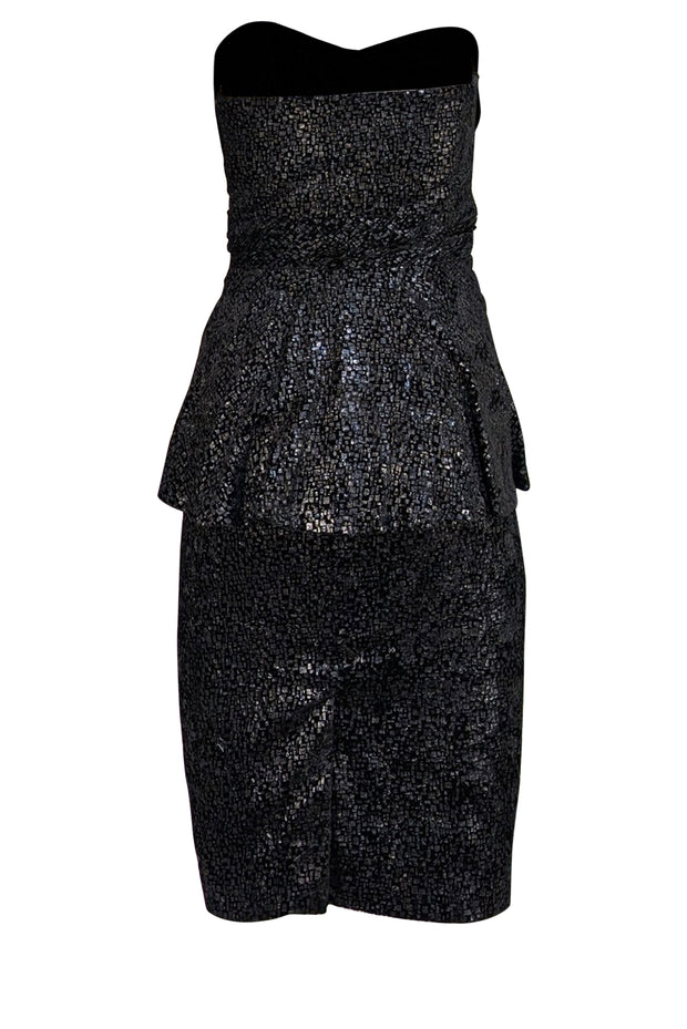 Badgley Mischka - Black Metallic Print Velvet Strapless Dress Sz 2 Badgley Mischka - Black Metallic Print Velvet Strapless Dress Sz 2