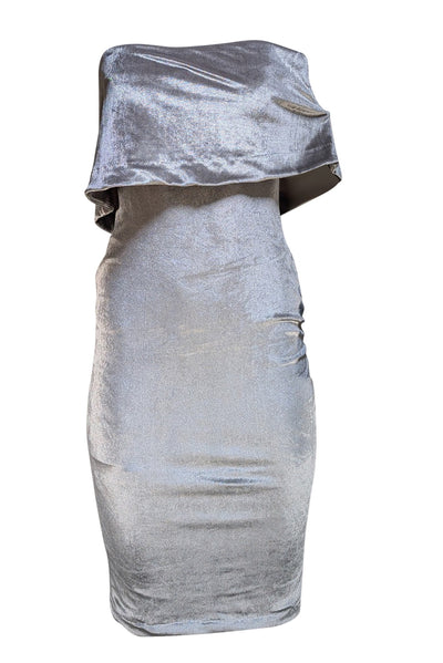 Likely - Silver Velvet Strapless Flounce Bodice Dress Sz 0 - Current Boutique
