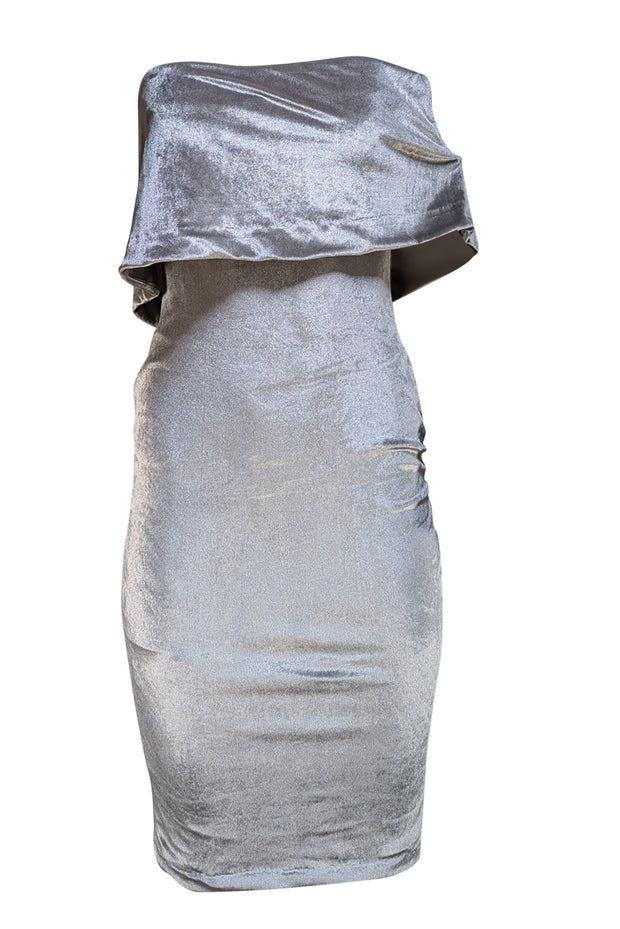 Likely - Silver Velvet Strapless Flounce Bodice Dress Sz 0 - Current Boutique