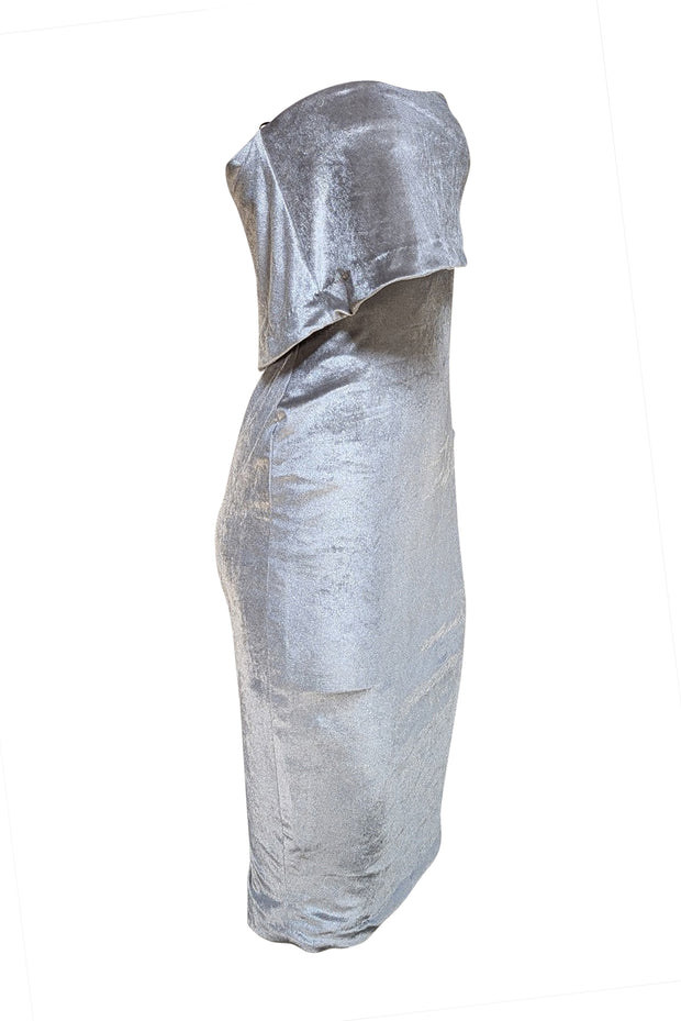 Likely - Silver Velvet Strapless Flounce Bodice Dress Sz 0 - Current Boutique