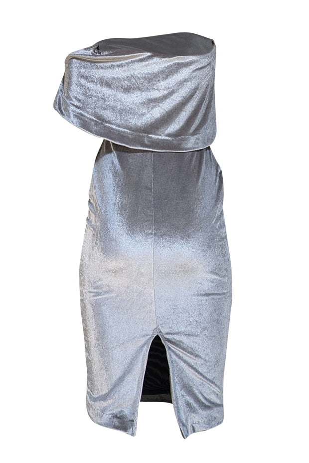 Likely - Silver Velvet Strapless Flounce Bodice Dress Sz 0 - Current Boutique