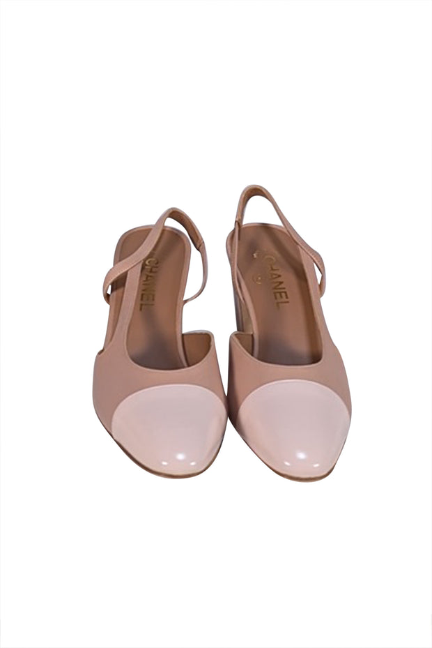 Chanel - Beige Two Tone Leather Sling Back Low Pumps Sz 11