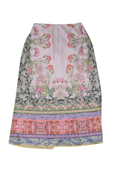 Alice & Olivia - Ivory, Green, & Pink Floral Slip Skirt Sz 12 - Current Boutique