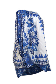 Farm - Blue & White Tapestry Print Off-The-Shoulder Blouse Sz M - Current Boutique