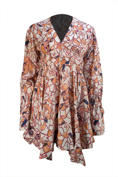 A.L.C. - Beige w/ Orange, Pink, & Navy Print Long Sleeve Dress Sz 8