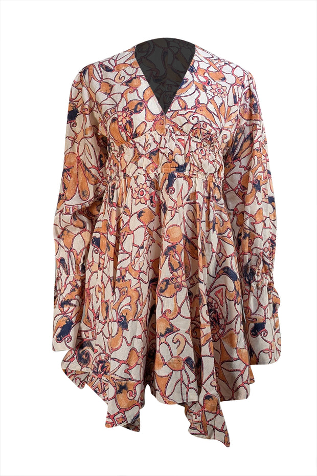 A.L.C. - Beige w/ Orange, Pink, & Navy Print Long Sleeve Dress Sz 8