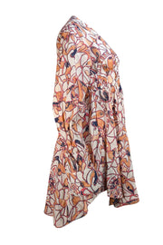 A.L.C. - Beige w/ Orange, Pink, & Navy Print Long Sleeve Dress Sz 8