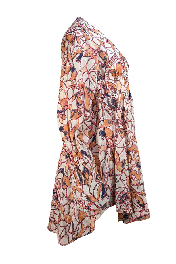 A.L.C. - Beige w/ Orange, Pink, & Navy Print Long Sleeve Dress Sz 8