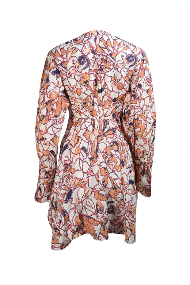 A.L.C. - Beige w/ Orange, Pink, & Navy Print Long Sleeve Dress Sz 8