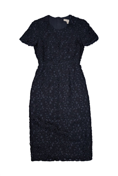Burberry - Black Floral Eyelet Lace Short Sleeve Dress Sz 4 - Current Boutique