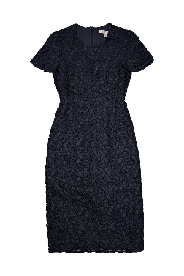Burberry - Black Floral Eyelet Lace Short Sleeve Dress Sz 4 - Current Boutique