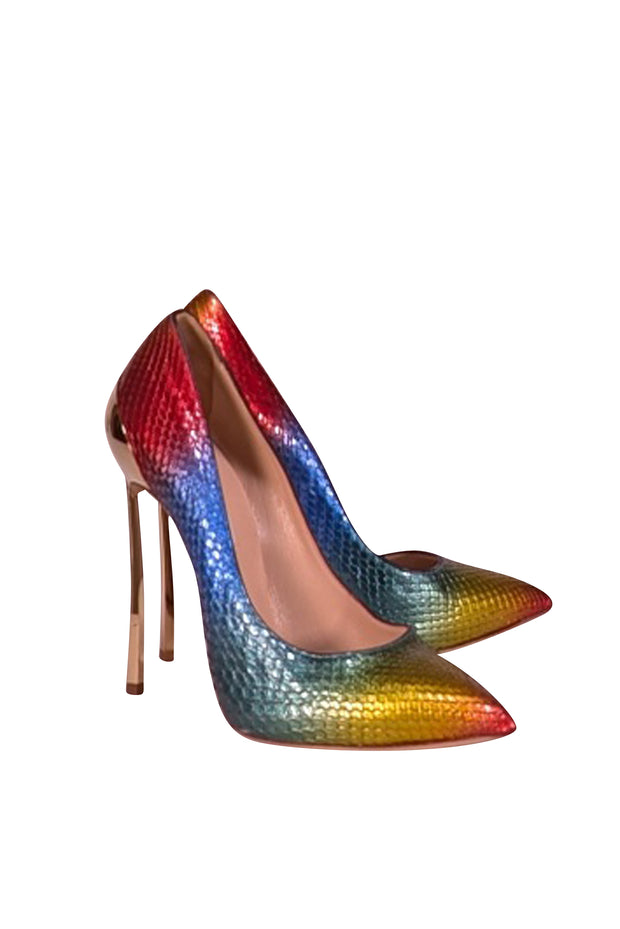 Casadei - Rainbow Leather Embossed Heels Sz 8 - Current Boutique