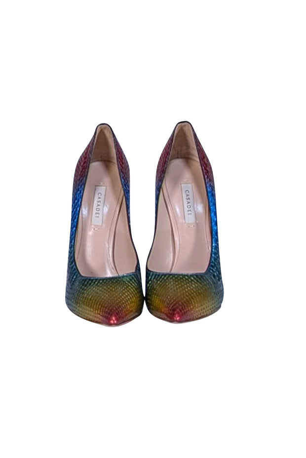 Casadei - Rainbow Leather Embossed Heels Sz 8 - Current Boutique