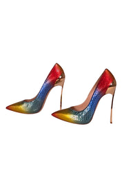 Casadei - Rainbow Leather Embossed Heels Sz 8 - Current Boutique