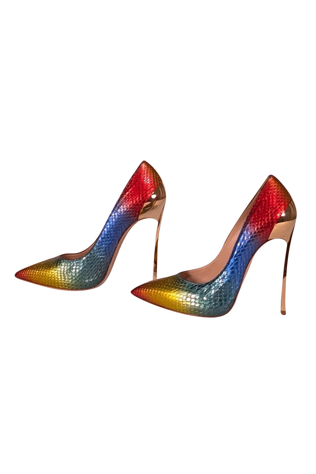 Casadei - Rainbow Leather Embossed Heels Sz 8 - Current Boutique