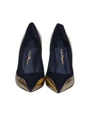 Ferragamo - Metallic Gold & Black Pointed Tow Pumps Sz 7.5 - Current Boutique