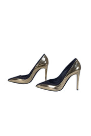 Ferragamo - Metallic Gold & Black Pointed Tow Pumps Sz 7.5 - Current Boutique