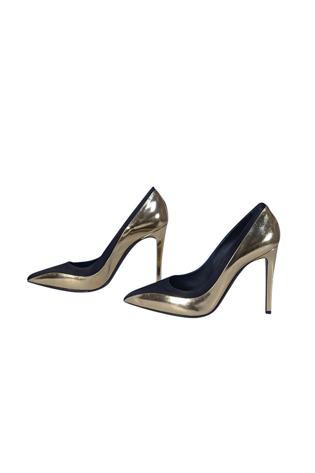 Ferragamo - Metallic Gold & Black Pointed Tow Pumps Sz 7.5 - Current Boutique