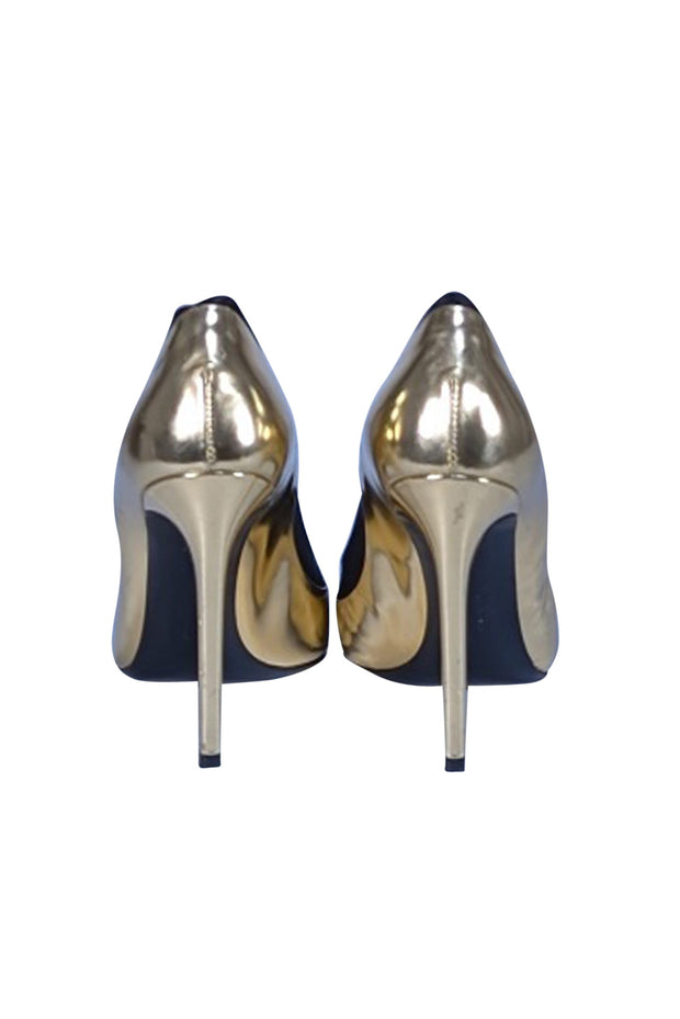 Ferragamo - Metallic Gold & Black Pointed Tow Pumps Sz 7.5 - Current Boutique