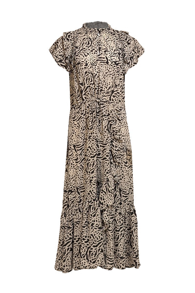 Munthe - Ivory and Black Dot Multi Print Ruffle Midi Dress Sz 8 - Current Boutique