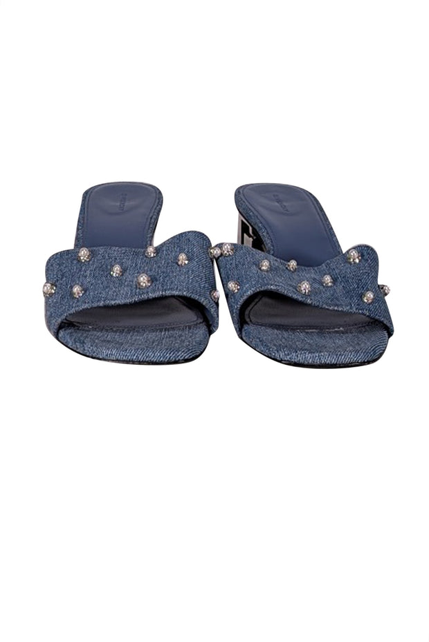 Givenchy - Medium Wash Blue Denim Pearl Accent Mule Heels Sz 9 - Current Boutique