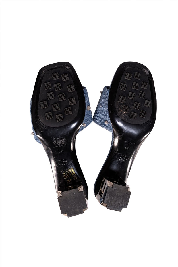 Givenchy - Medium Wash Blue Denim Pearl Accent Mule Heels Sz 9 - Current Boutique