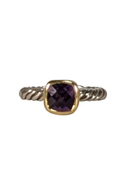 David Yurman - Sterling Silver & Gold Twist Ring w/ Amethyst Center Stone Sz 5 - Current Boutique