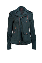 Theory - Green Faux Suede Moto Jacket Sz L - Current Boutique
