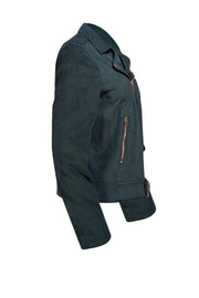 Theory - Green Faux Suede Moto Jacket Sz L - Current Boutique