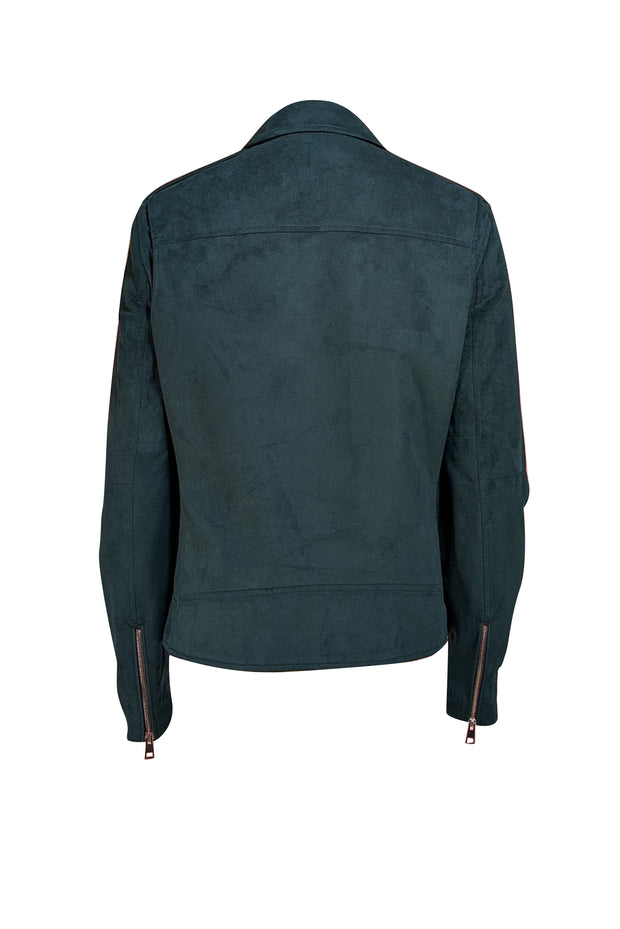 Theory - Green Faux Suede Moto Jacket Sz L - Current Boutique